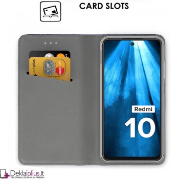 Telone dirbtinos odos atverčiamas dėklas - juodas (Xiaomi Redmi 10)